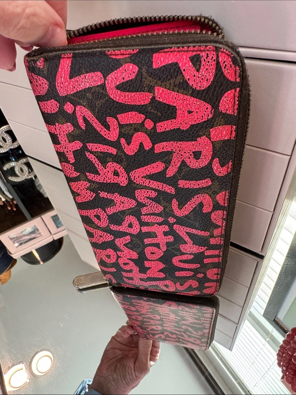 Louis Vuitton Black & Pink Graffiti Zip Phone Case Vintage